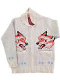 Fox Cardigan Project Hail Mary Inspired – Mary Maxim Style Wool Sweater, Nordic Zip Up Jacket, Handmade Winter Knit Gift