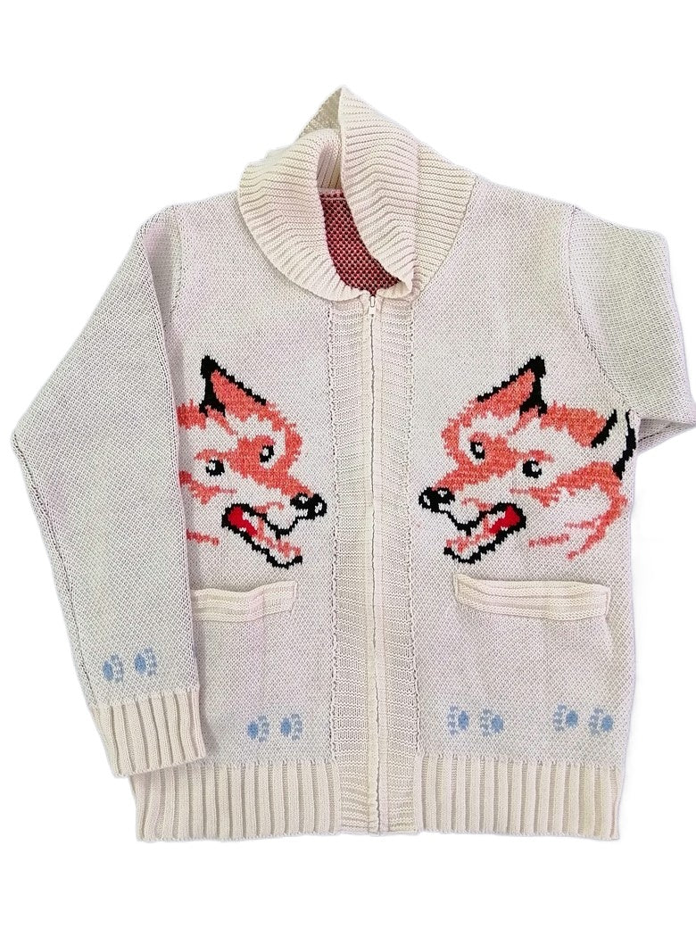 Fox Cardigan Project Hail Mary Inspired – Mary Maxim Style Wool Sweater, Nordic Zip Up Jacket, Handmade Winter Knit Gift