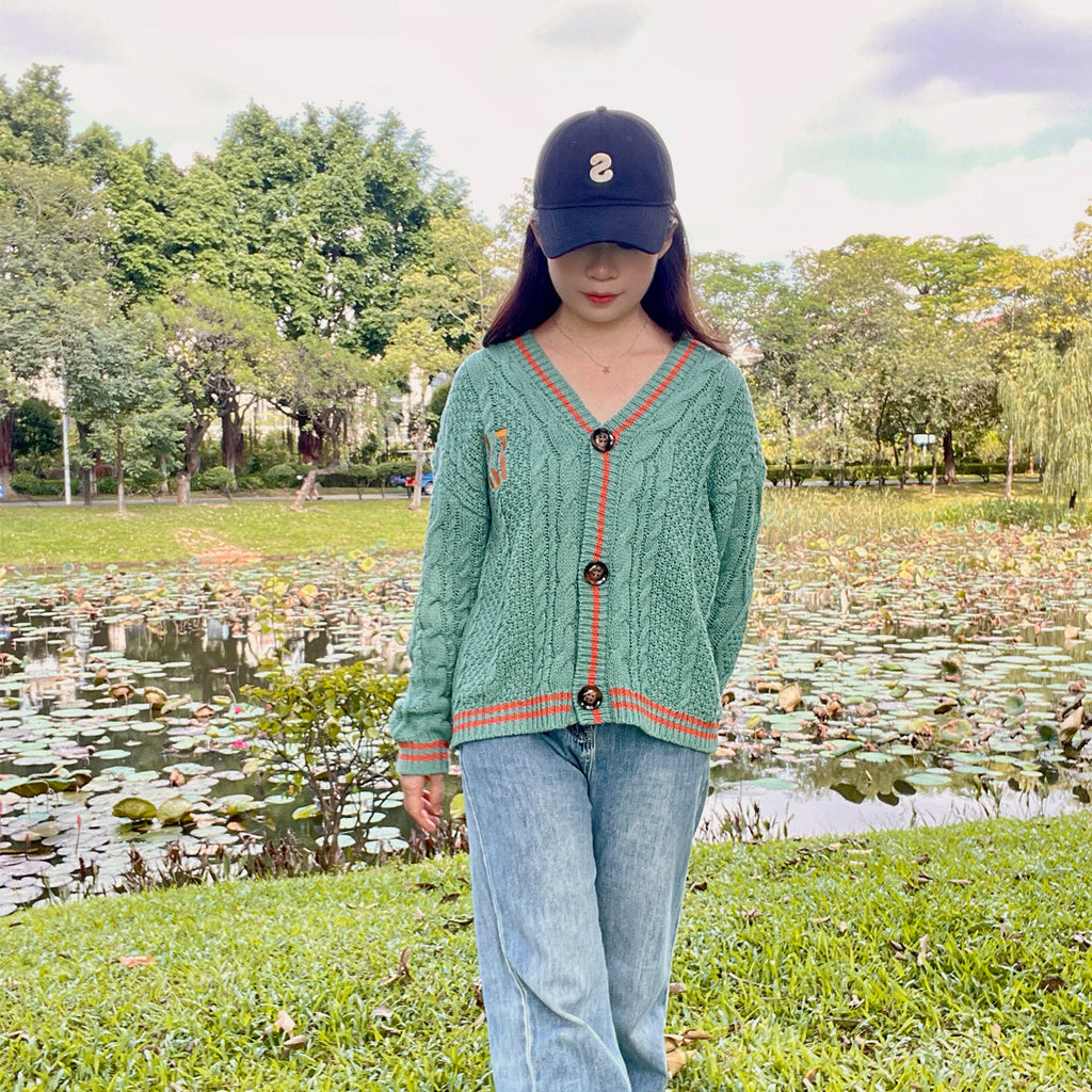 Green Cardigan Knitted Vintage