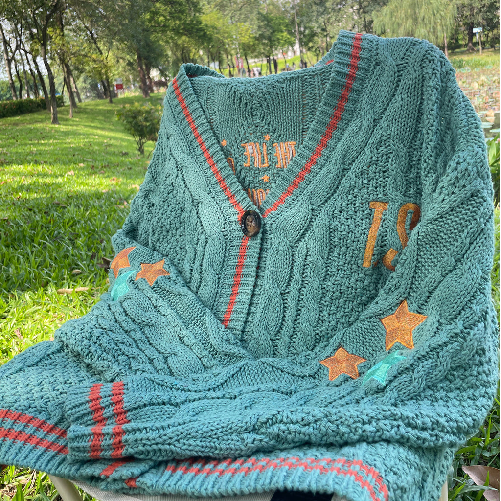 Green Cardigan Knitted Vintage