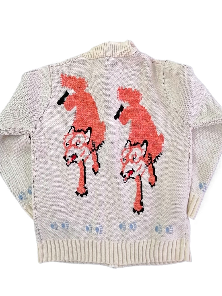Fox Cardigan Project Hail Mary Inspired – Mary Maxim Style Wool Sweater, Nordic Zip Up Jacket, Handmade Winter Knit Gift