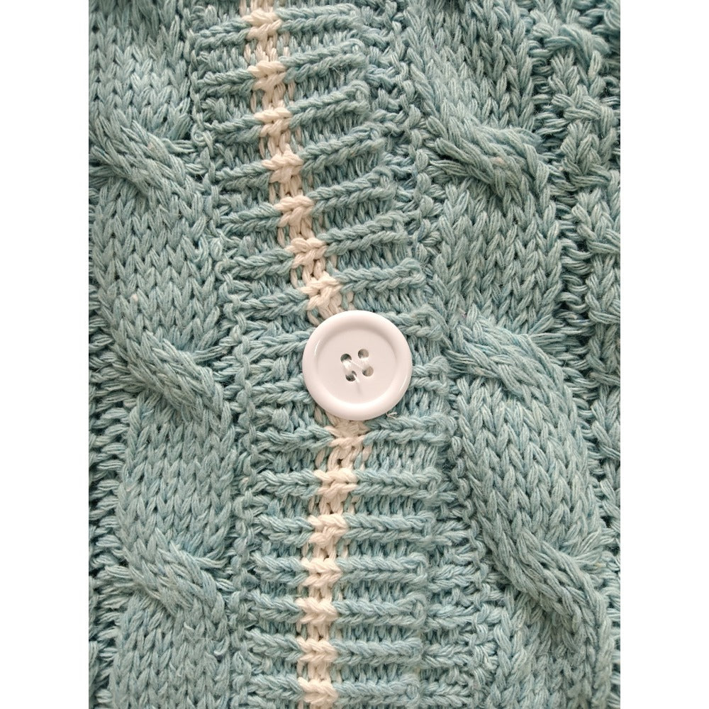 Blue Cardigan Embroidered Knited Long Sleeve
