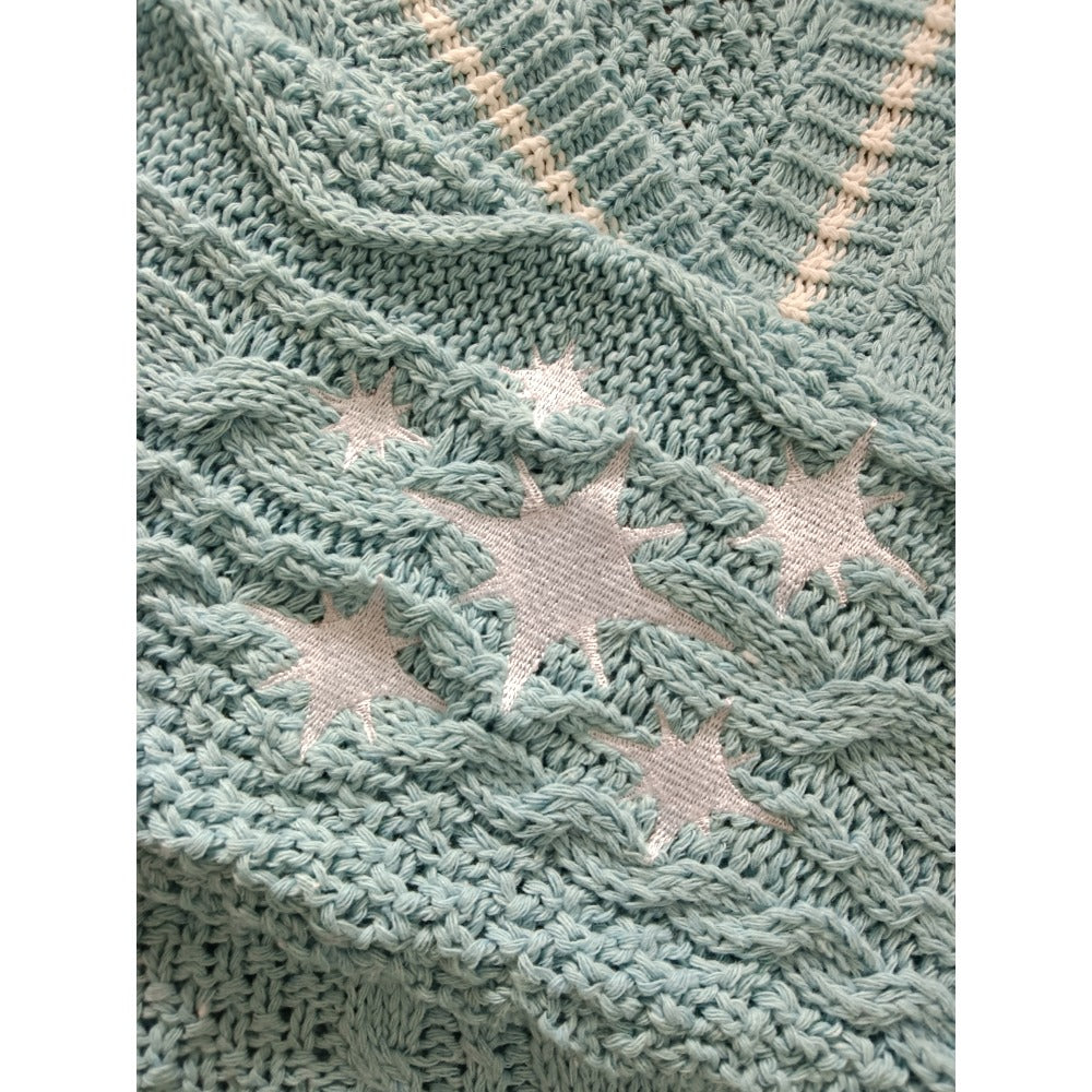 Blue Cardigan Embroidered Knited Long Sleeve