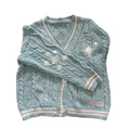 Blue Cardigan Embroidered Knited Long Sleeve