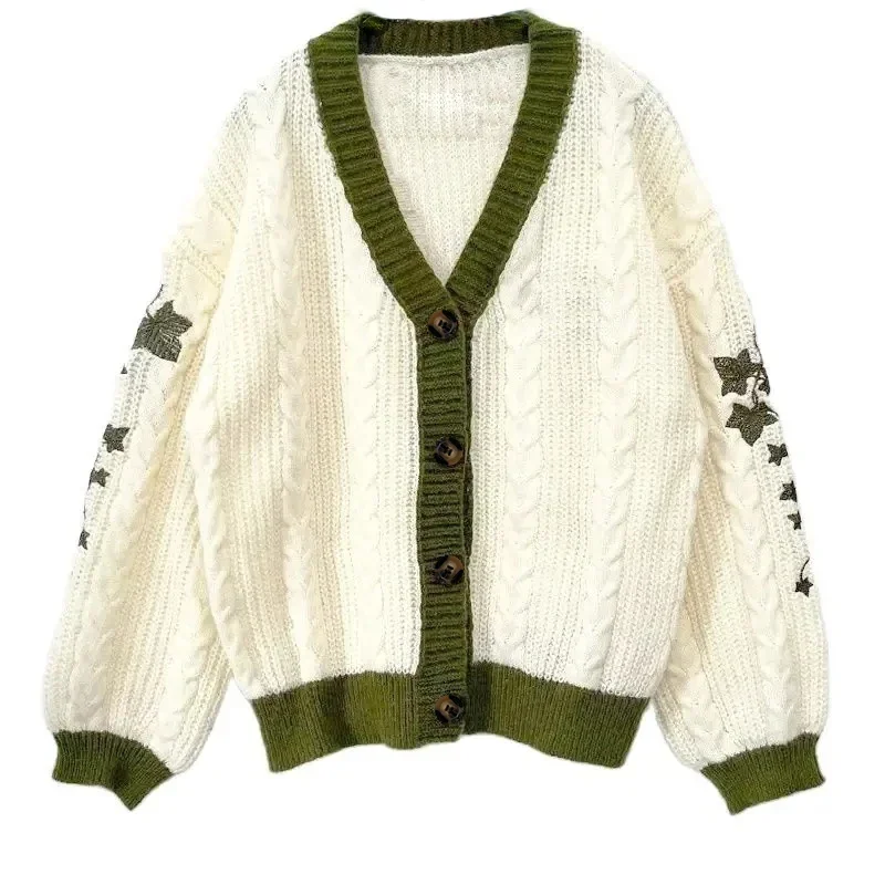 Cable Knit Cardigan Vintage Button Sweater