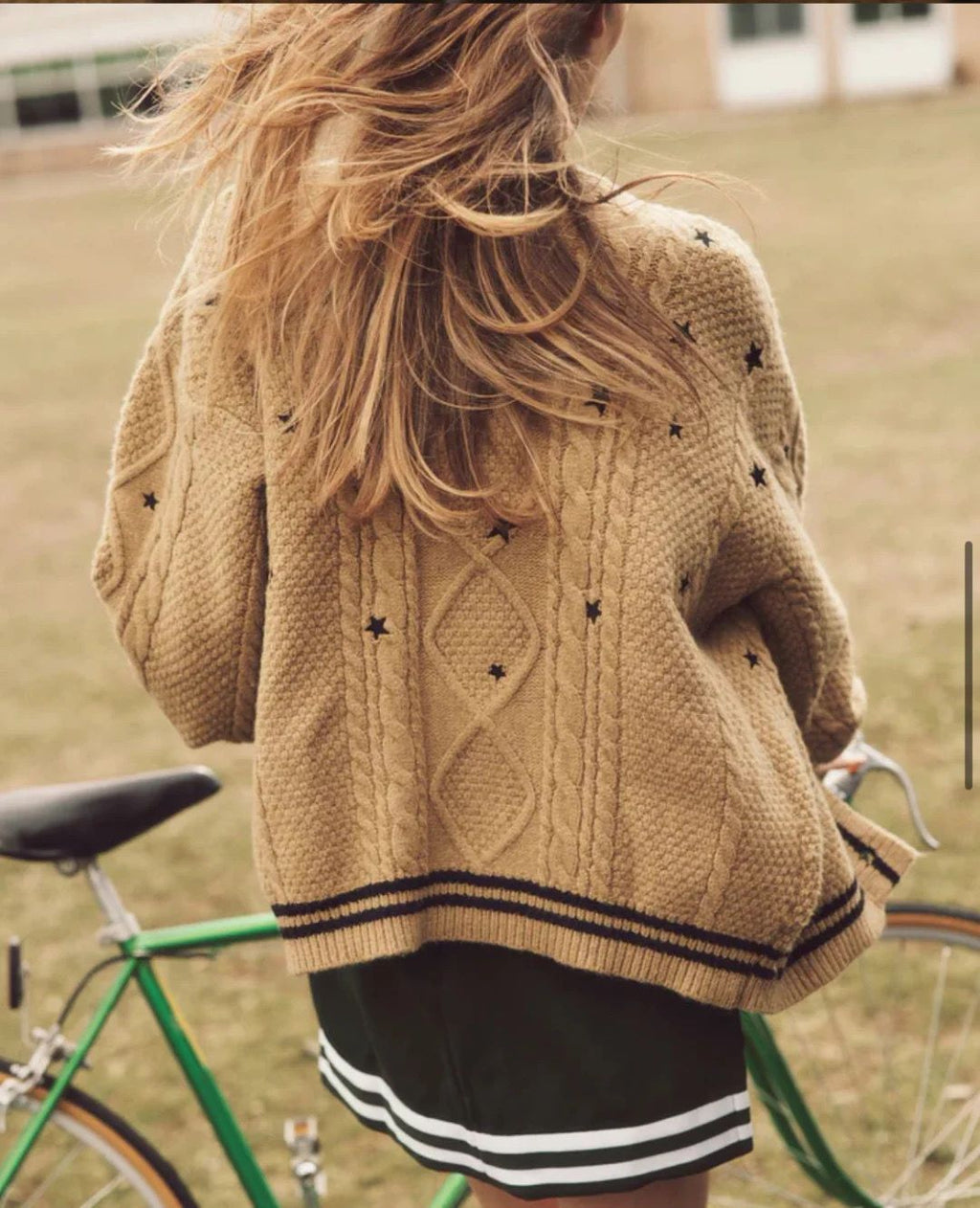 Brown Star Cable Knit Cardigan – Vintage Button-Up Sweater for Women