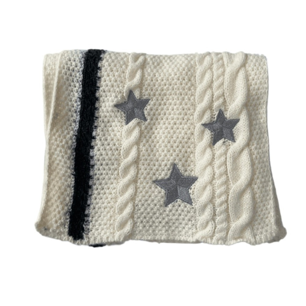 Taylor's Foklore Scarf Beige White Embroidered Star Cable Knite