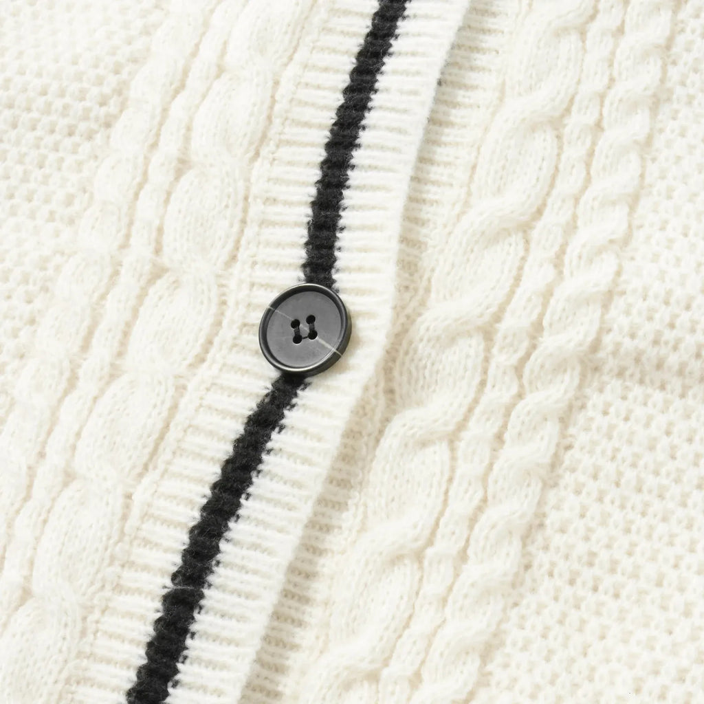 Beige White Inspriled Cardigan Sweater