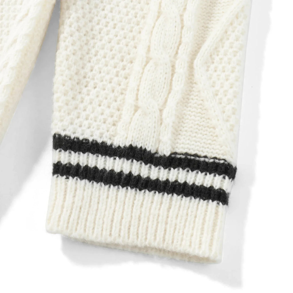 Beige White Inspriled Cardigan Sweater