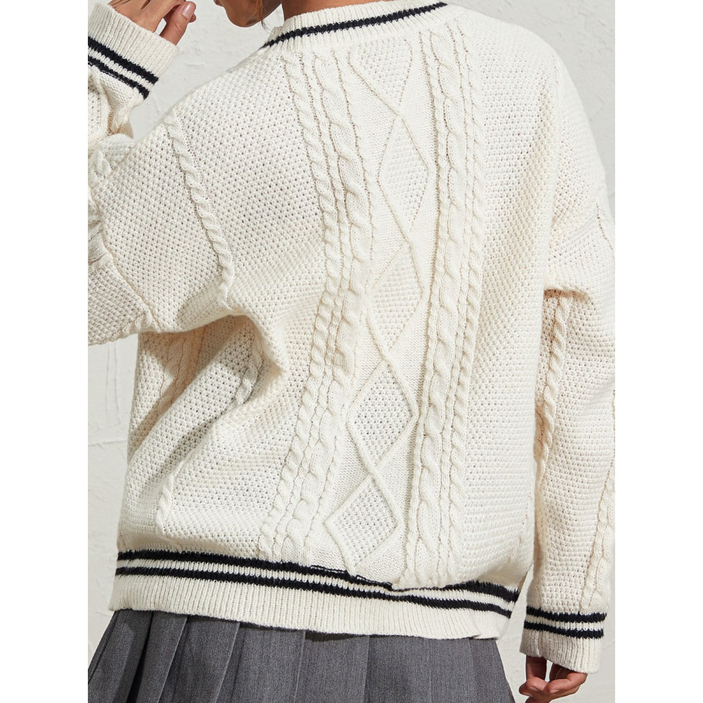 Beige White Inspriled Cardigan Sweater