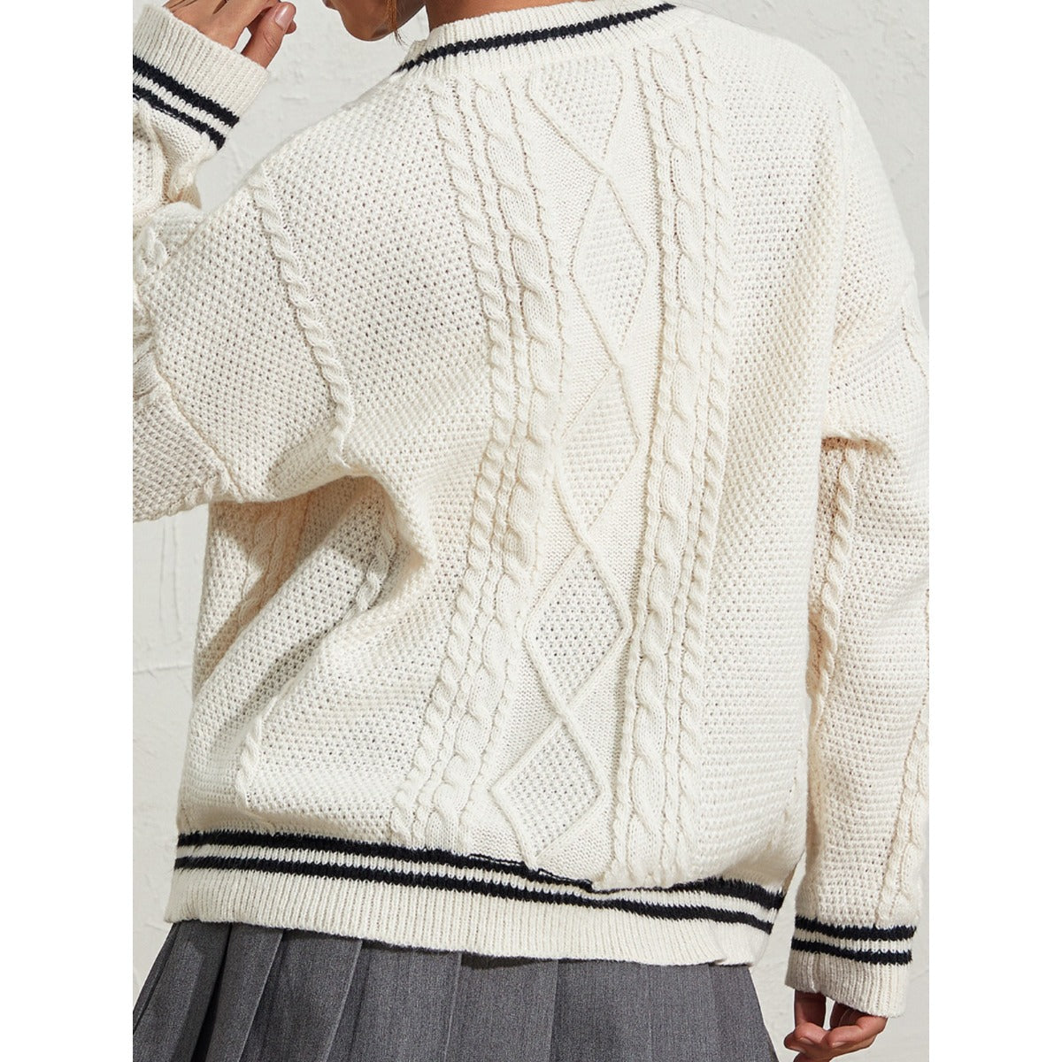Beige White Inspriled Cardigan Sweater