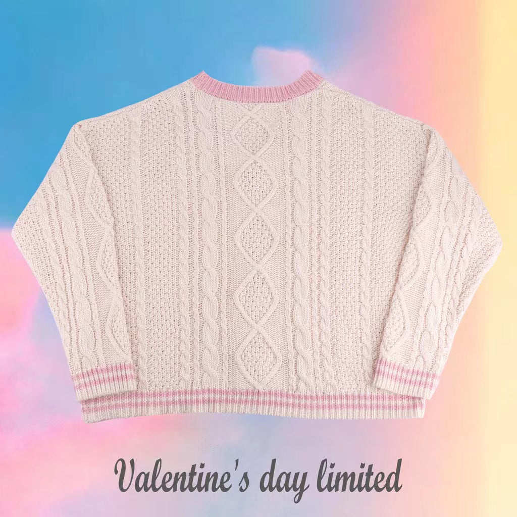 Pink Cardigan Sweater Vintage Long Sleeve Cable Knite