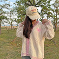 Pink Cardigan Sweater Vintage Long Sleeve Cable Knite