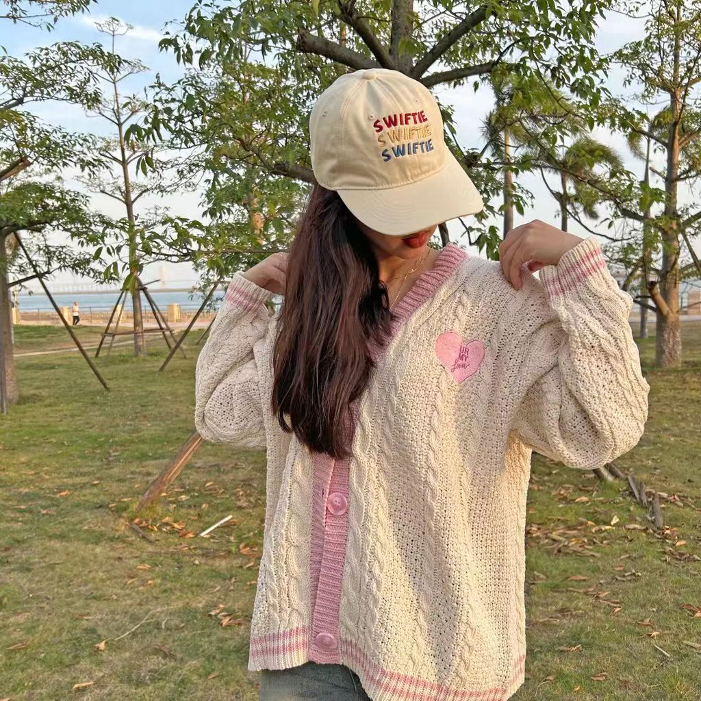 Taylor's Album Lover Pink Cardigan Sweater Vintage Long Sleeve Cable Knite