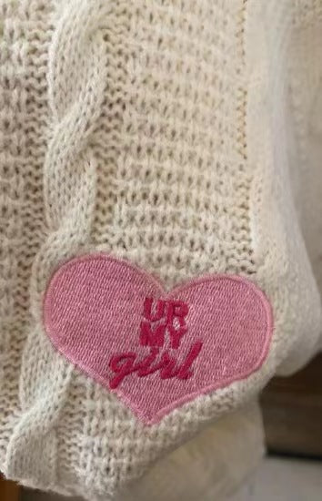 Pink Cardigan Sweater Vintage Long Sleeve Cable Knite