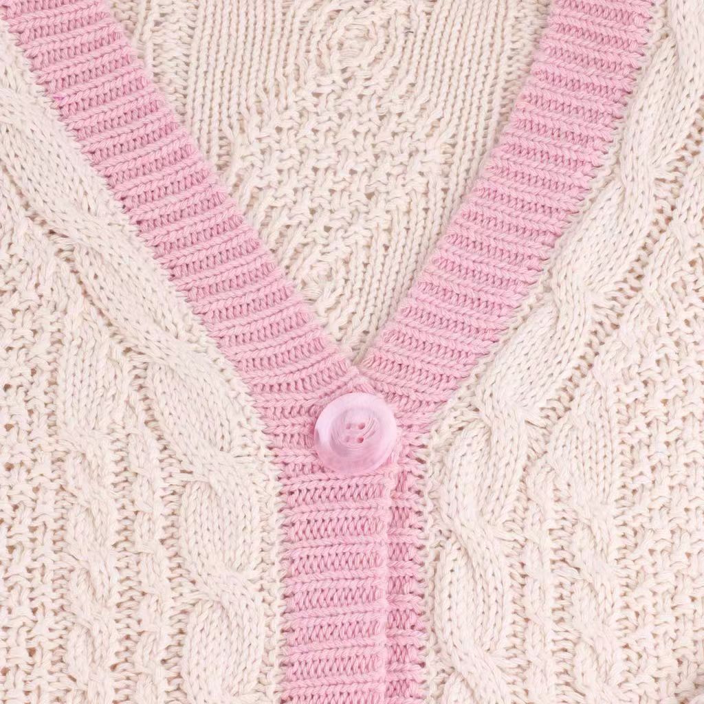 Pink Cardigan Sweater Vintage Long Sleeve Cable Knite