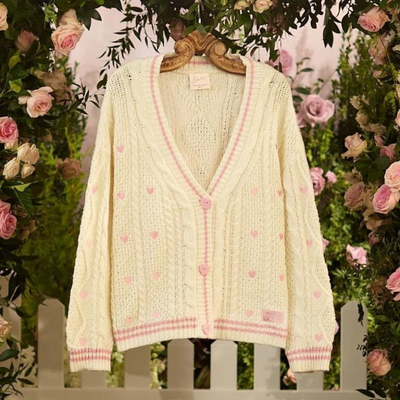 Pink Cardigan Vintage Cable Knite Valentine's Gift