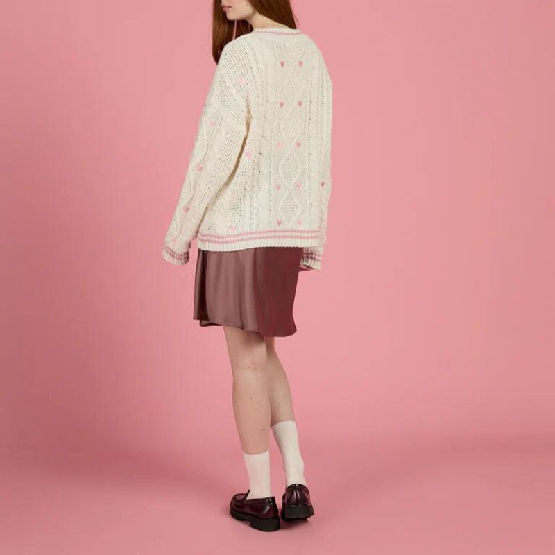 Pink Cardigan Vintage Cable Knite Valentine's Gift
