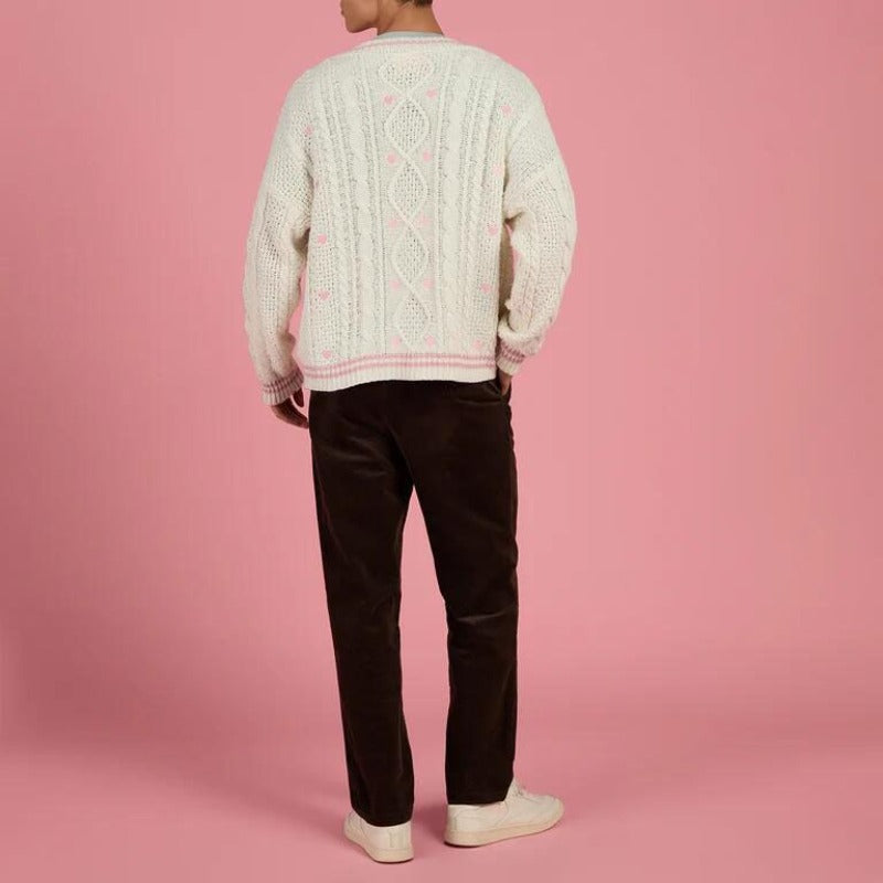Pink Cardigan Vintage Cable Knite Valentine's Gift