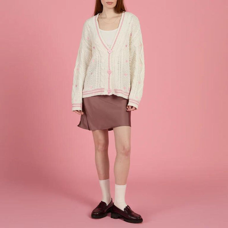 Pink Cardigan Vintage Cable Knite Valentine's Gift