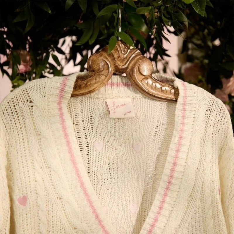 Pink Cardigan Vintage Cable Knite Valentine's Gift