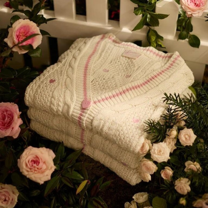 Pink Cardigan Vintage Cable Knite Valentine's Gift