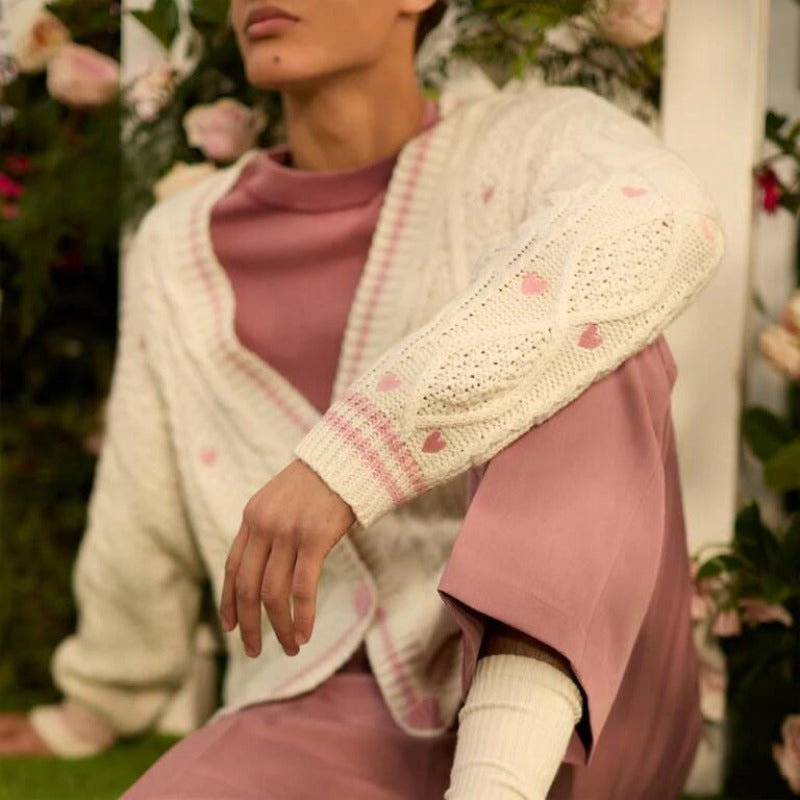 Pink Cardigan Vintage Cable Knite Valentine's Gift