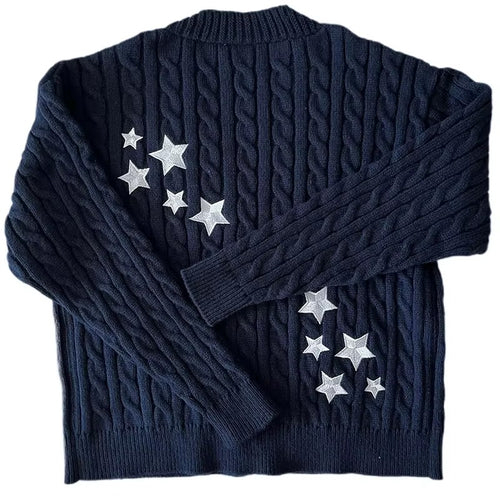Taylor' s Midnights Cardigan Blue Embroidered Star Cable Knite Vintage