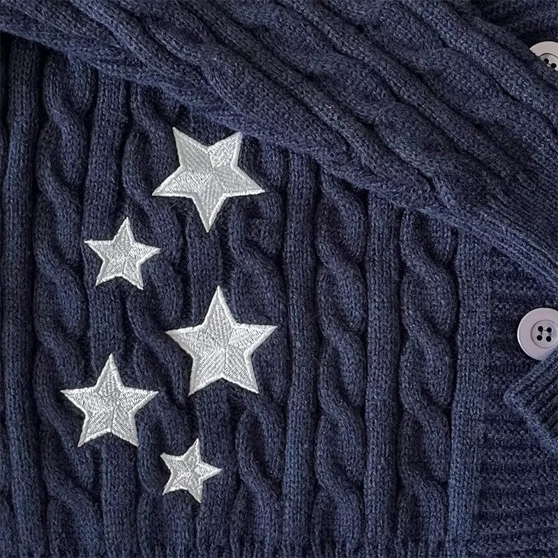 Taylor' s Midnights Cardigan Blue Embroidered Star Cable Knite Vintage