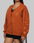 Orange Cardigan Sweater Embroidered Star Cable Knite