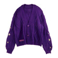 Purple Cardigan Embroidered Star Vintage Cable Knite