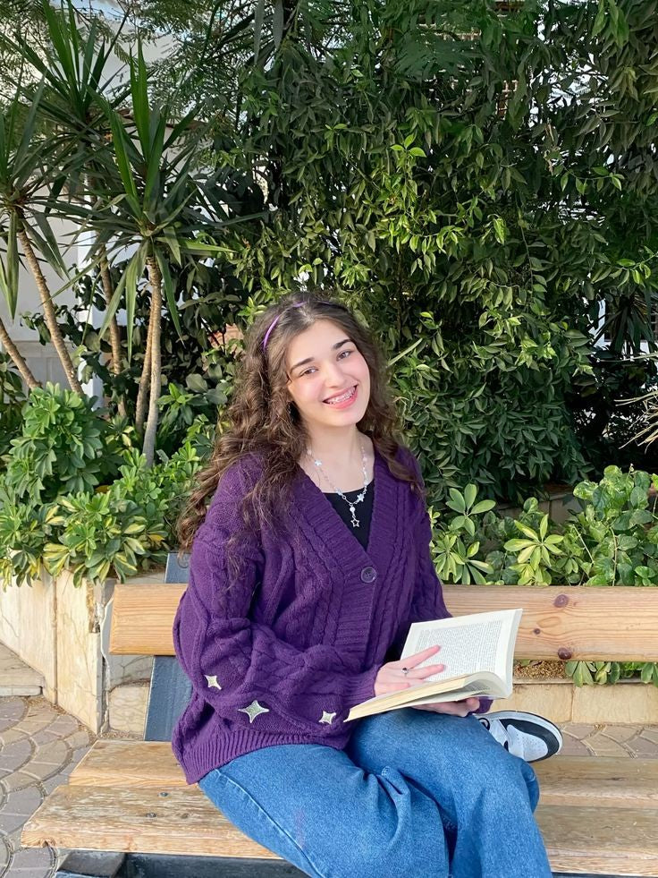 Taylor's Purple Speak Now Cardigan Embroidered Star Vintage Cable Knite