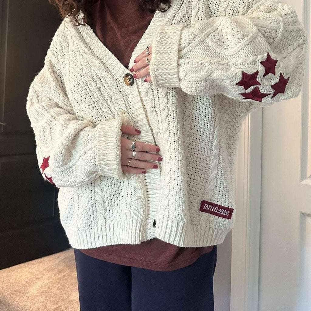 Cardigan Embroidered Star Cable Knite Sweater