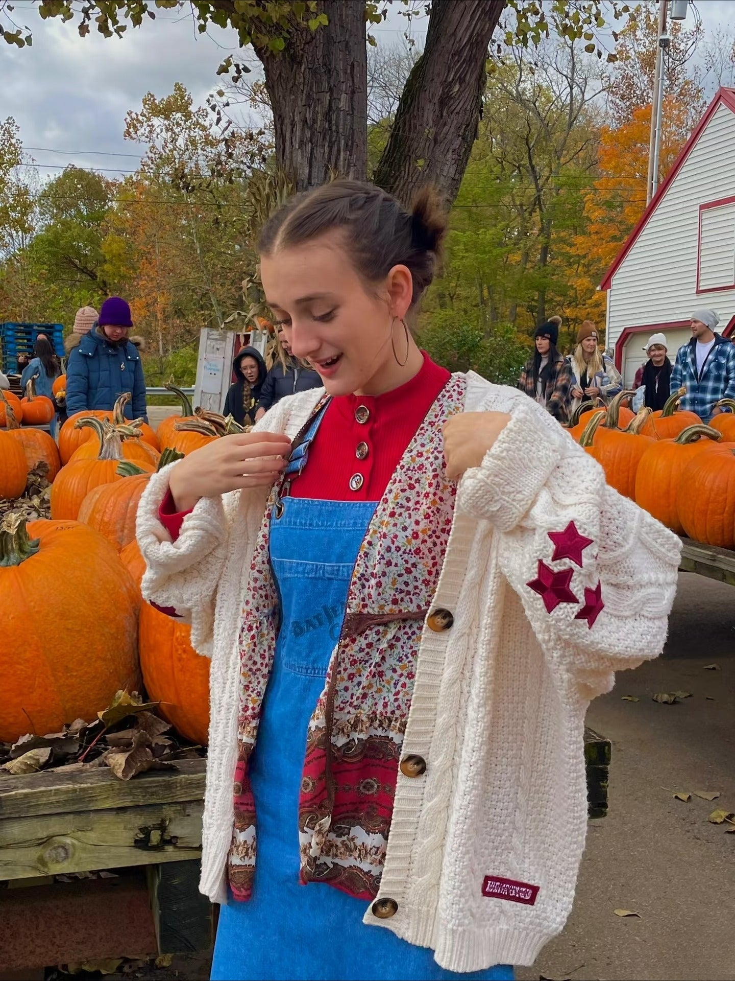 Taylor's Red Cardigan Embroidered Star Cable Knite Sweater