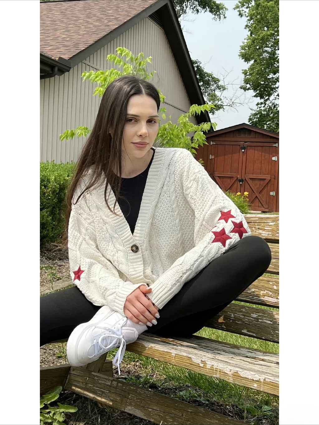 Cardigan Embroidered Star Cable Knite Sweater