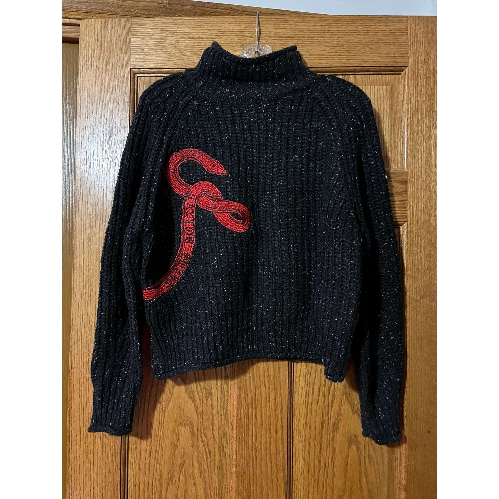 Taylor's Reputation Mockneck Cropped Black Sweater Embroidered Red Snake