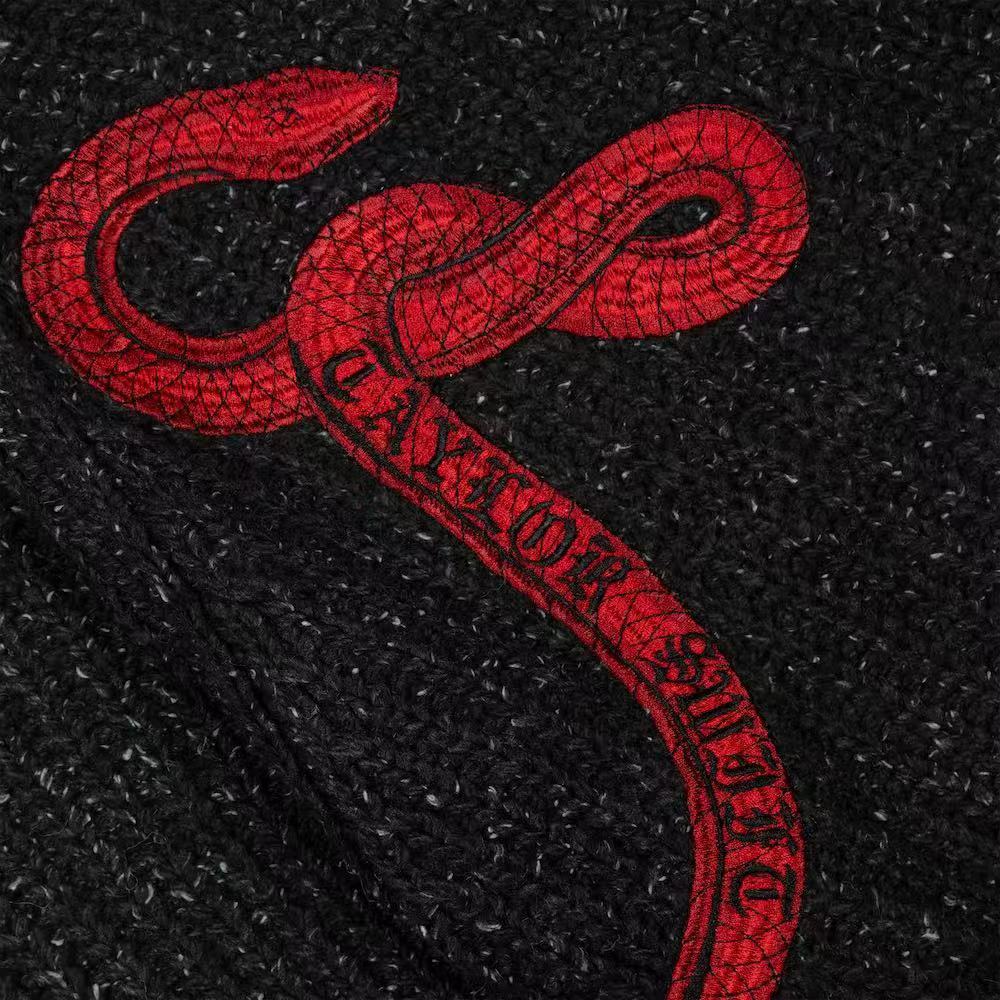 Reputation Mockneck Cropped Black Sweater Embroidered Red Snake