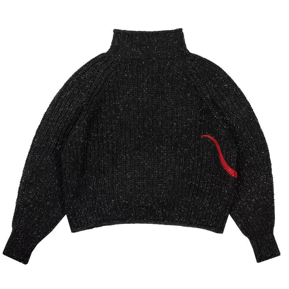 Reputation Mockneck Cropped Black Sweater Embroidered Red Snake