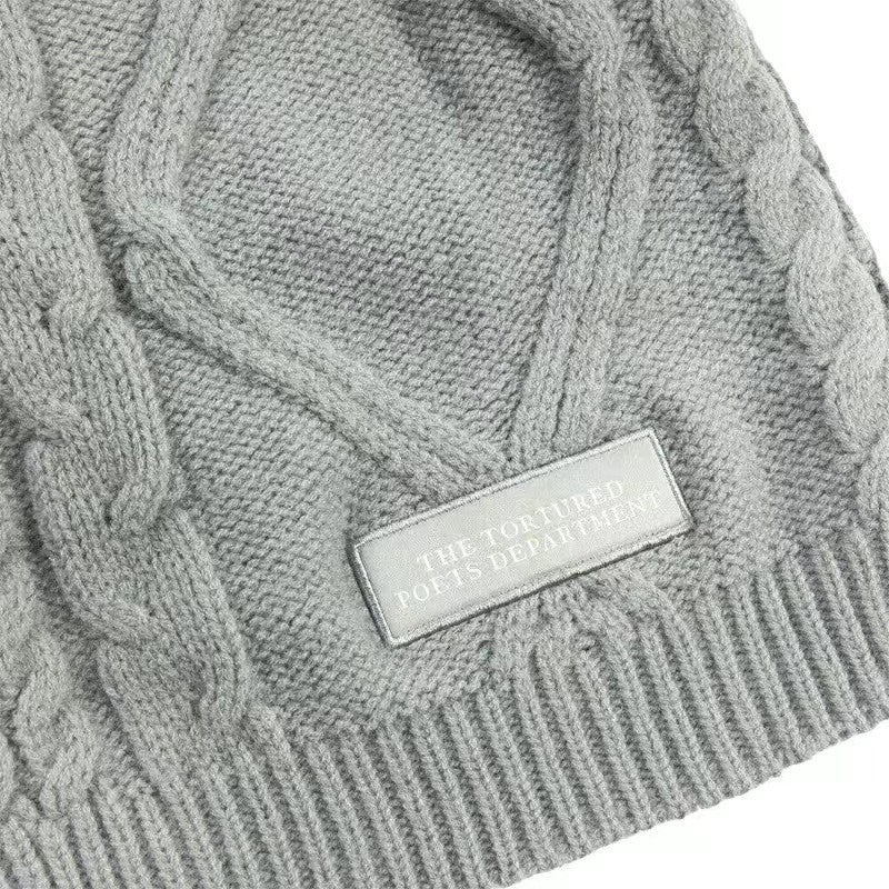 Taylor's TTPD The Tortured Poets Department Cardigan Gray Embroidered Cable Knite Sweater