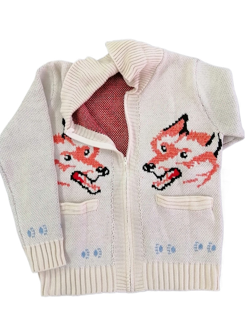 Fox Cardigan Project Hail Mary Inspired – Mary Maxim Style Wool Sweater, Nordic Zip Up Jacket, Handmade Winter Knit Gift